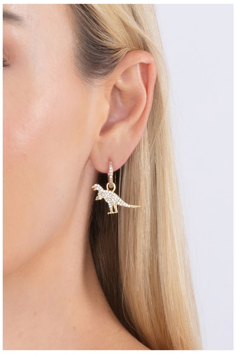 CZ T-Rex Huggie Drop Earrings, Alternate, color, GOLD