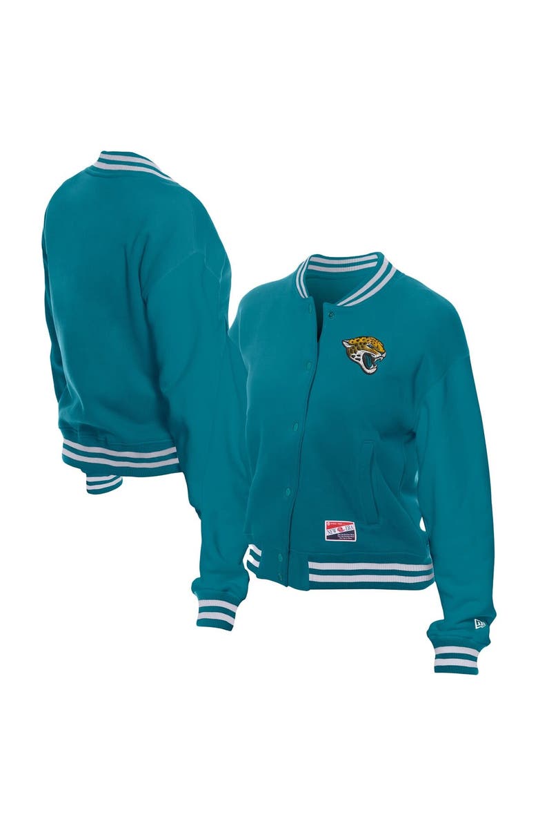 New Era Women's New Era  Teal Jacksonville Jaguars Throwback Fleece Full-Snap Jacket, Main, color, Teal