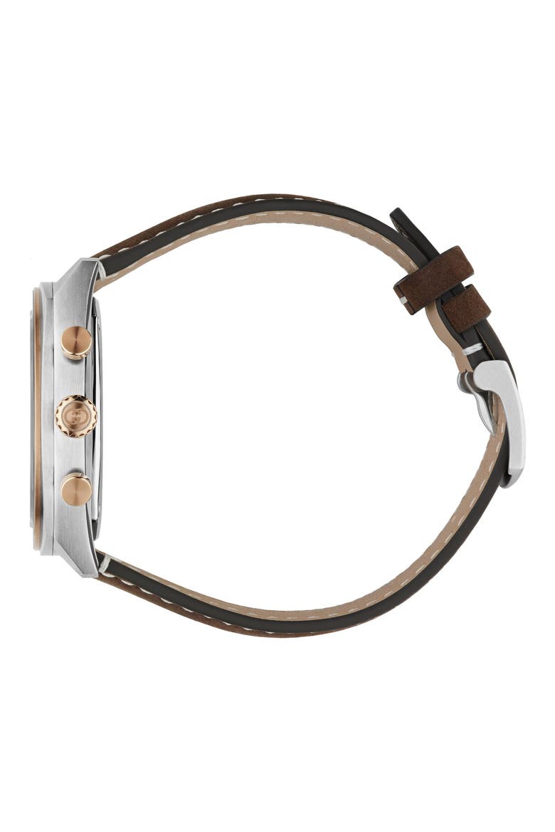 Interlocking Chronograph Leather Strap Watch, Alternate, color, BLACK/ BROWN
