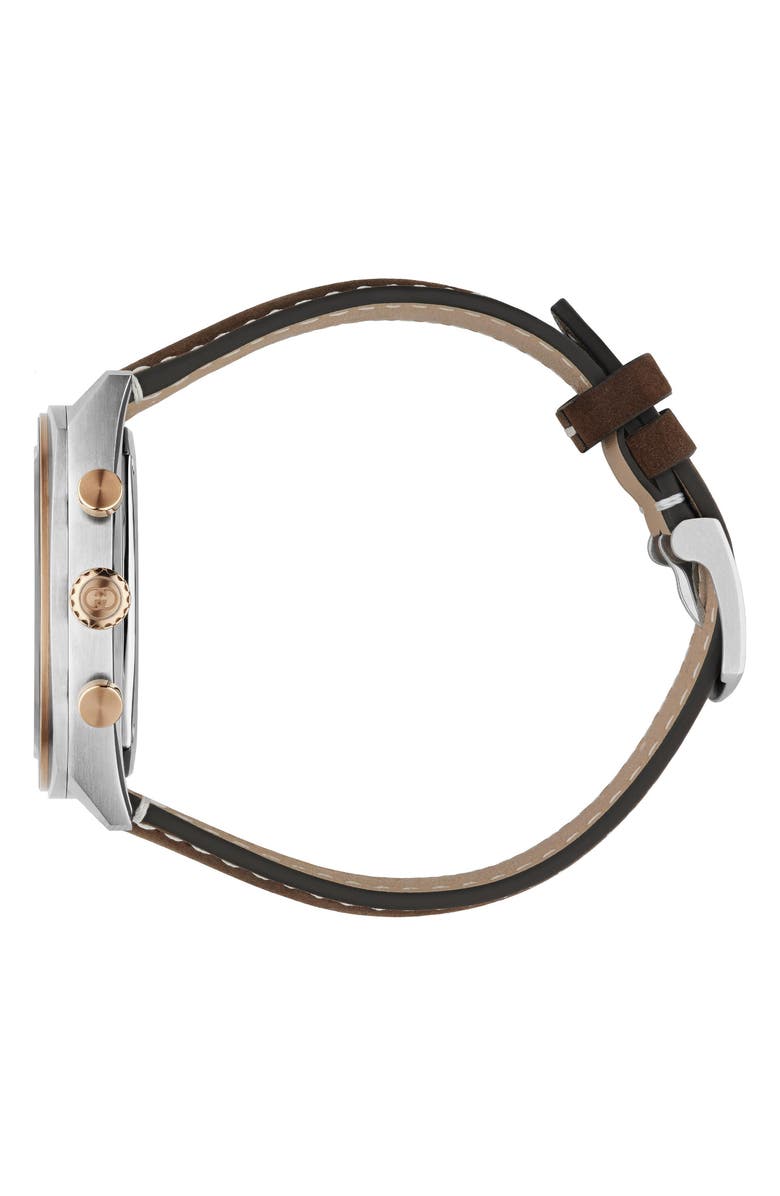 Gucci Interlocking Chronograph Leather Strap Watch, Alternate, color, Black/ Brown