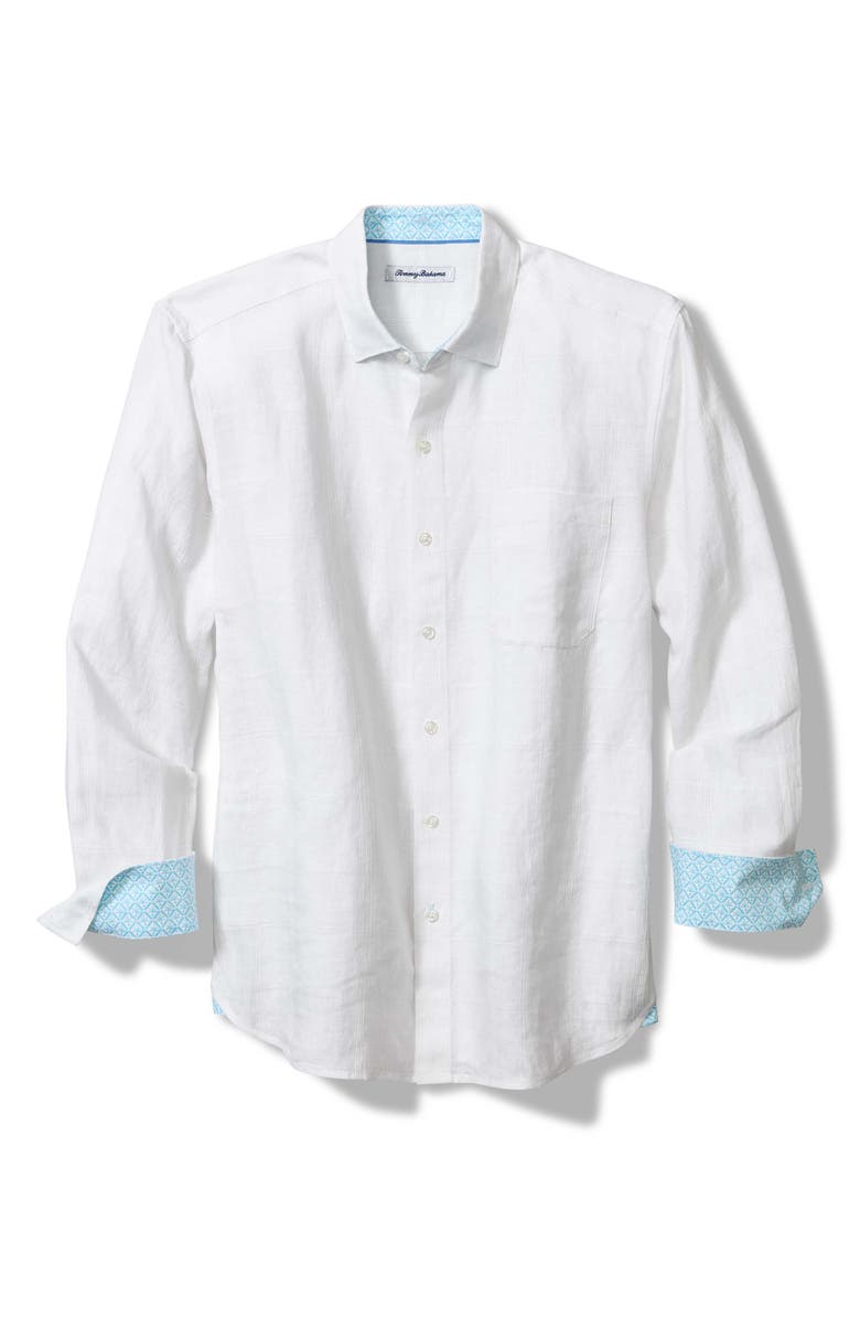 Tommy Bahama Paradiso Plaid Linen Button-Up Shirt, Main, color, White