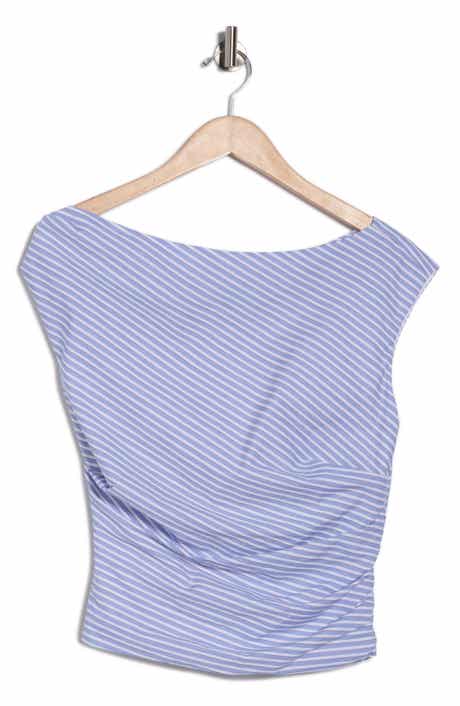 Good American Stripe One-Shoulder Poplin Top