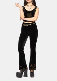Disturbia Kobra Velour Embroidered Flare Trouser
