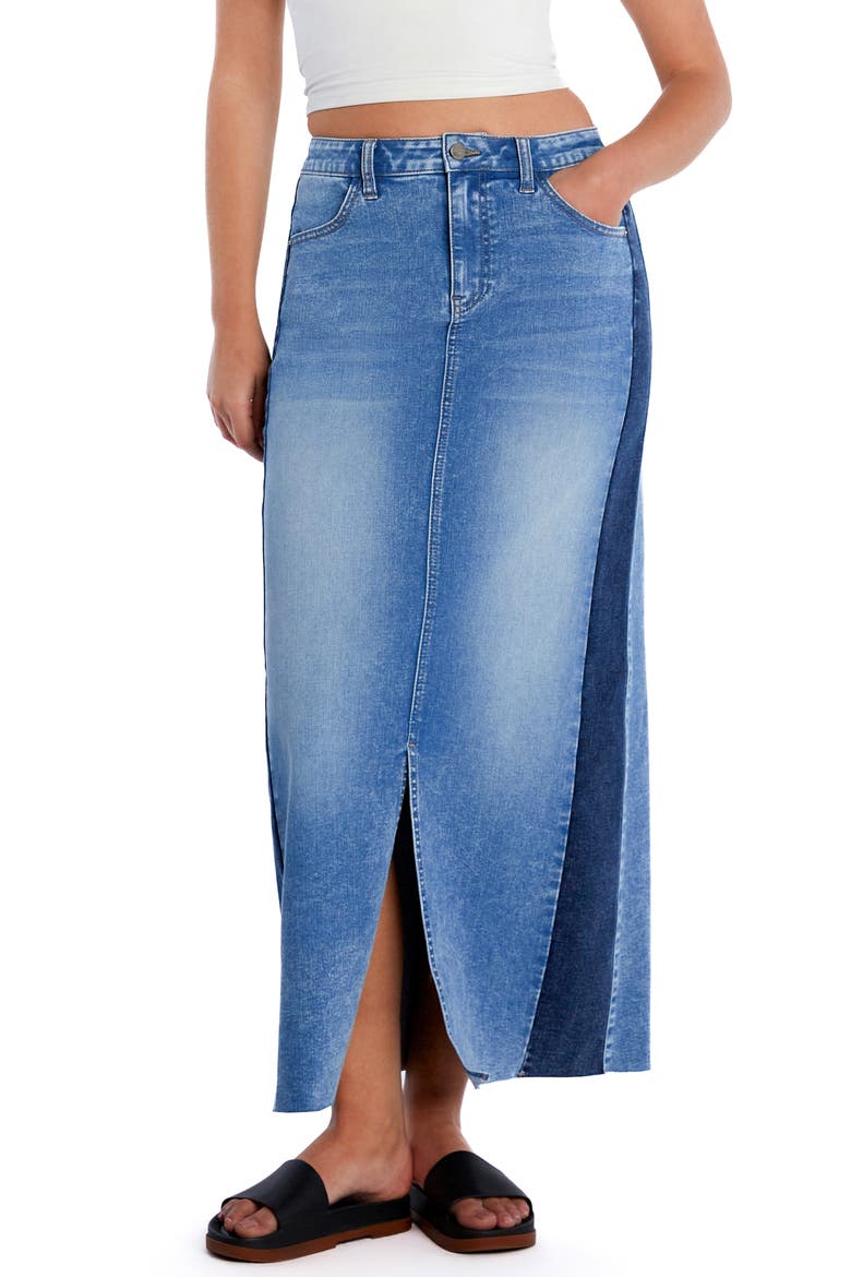 Split Denim Maxi Skirt, Main, color, HI-LOW BLUE