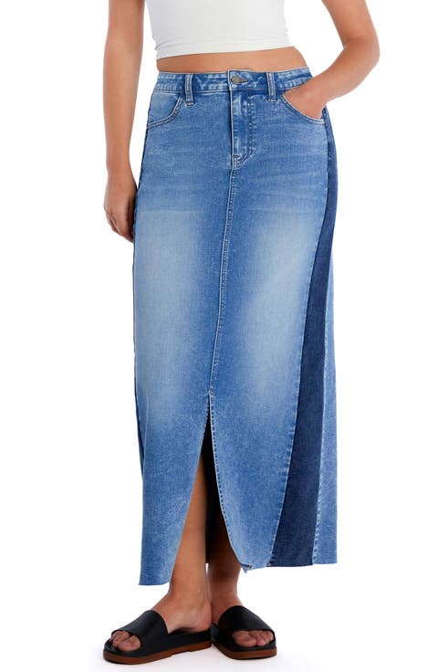 Split Denim Maxi Skirt