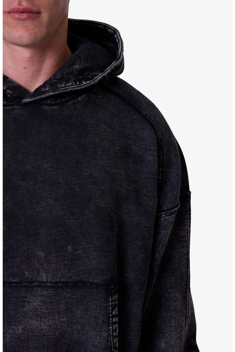 Frayed Seam Acid Wash Cotton Fleece Hoodie, Alternate, color, BLACK