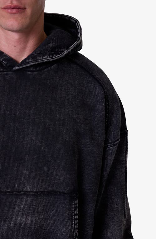 Mnml Frayed Seam Acid Wash Cotton Fleece Hoodie In Black