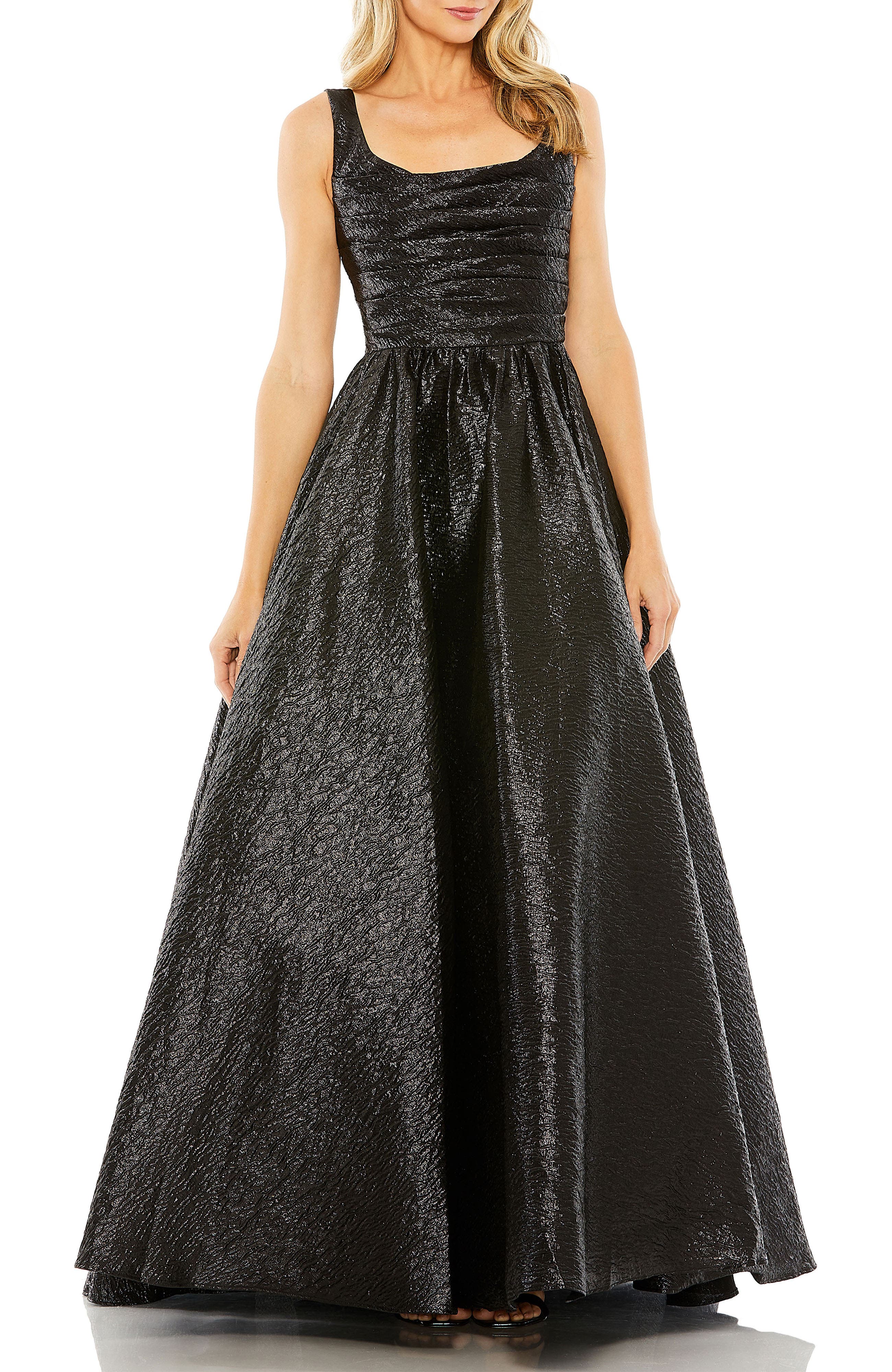 Metallic Pleated Bodice Ballgown