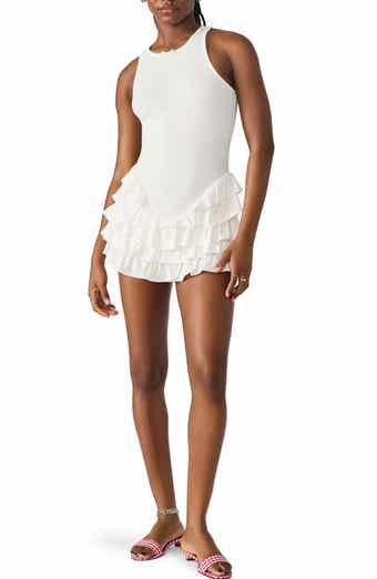 Steve Madden Clea Racerback Ruffle Detail Cotton Blend Minidress