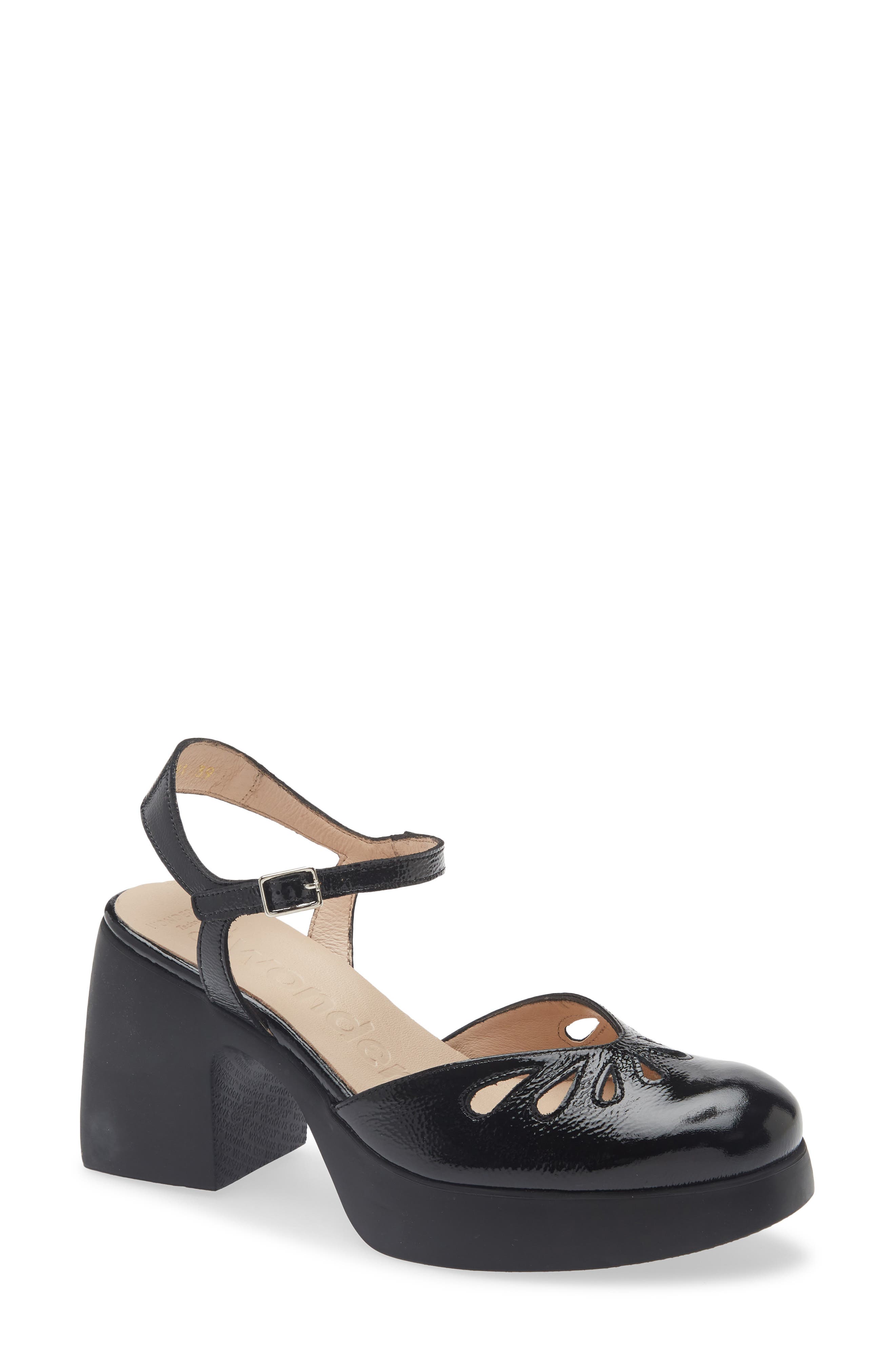 Wonders Ankle Strap Platform Pump, Main, color, Lack Black
