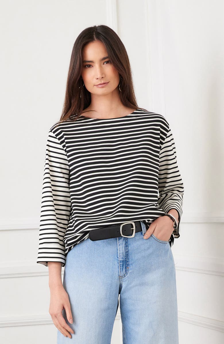 Karen Kane Contrast Stripe T-Shirt, Alternate, color, Black/ Ivory
