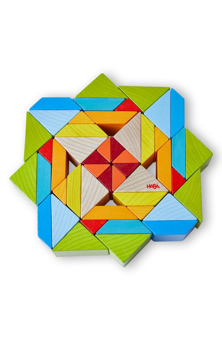 HABA 3D Puzzle Cube Mosaic - 48 Piece Wooden Blocks with 10 Double Sided Template Cards, Alternate, color, Multi