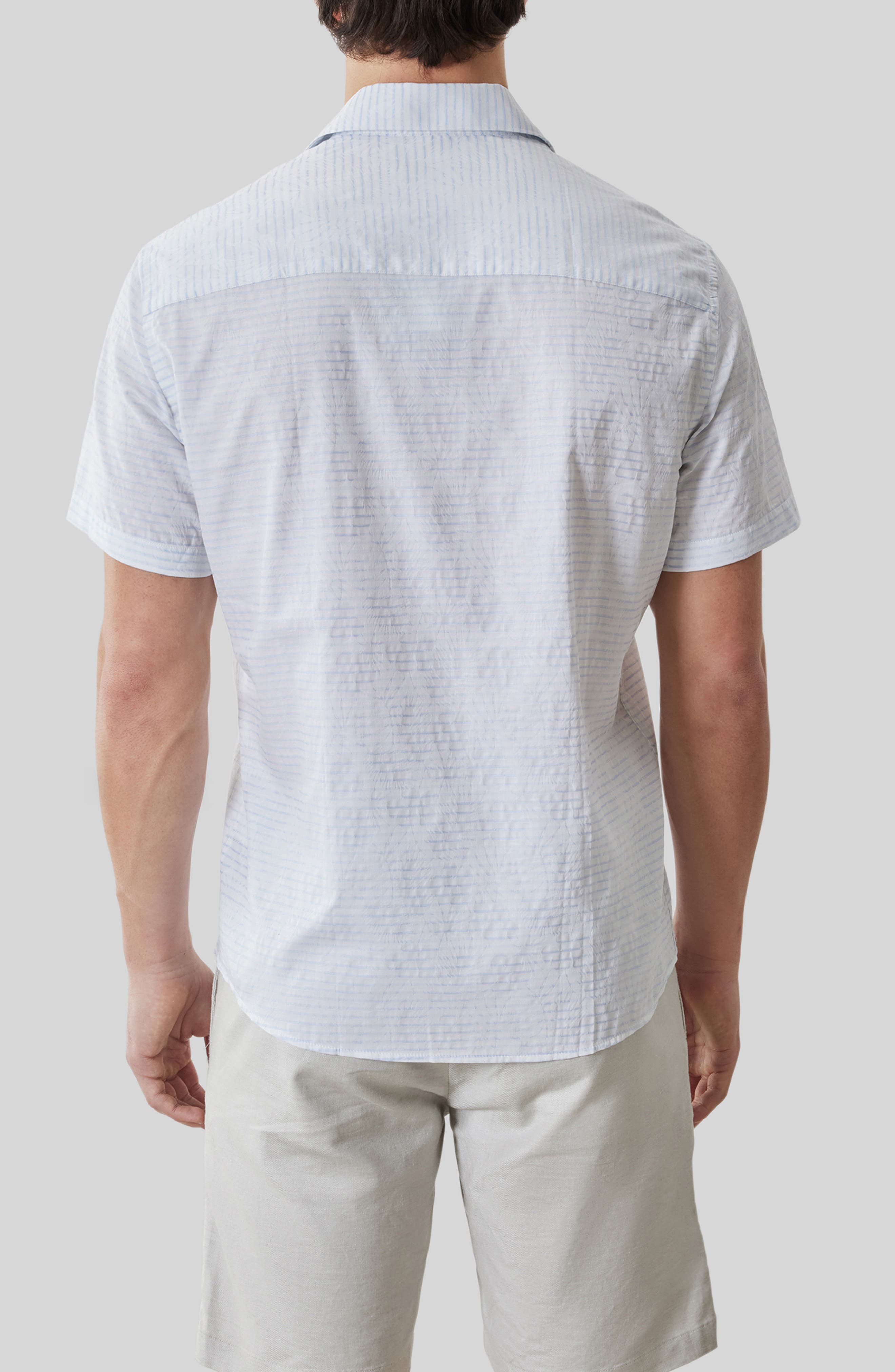 Ven Stripe Floral Jacquard Short Sleeve Button-Up Shirt (Men
