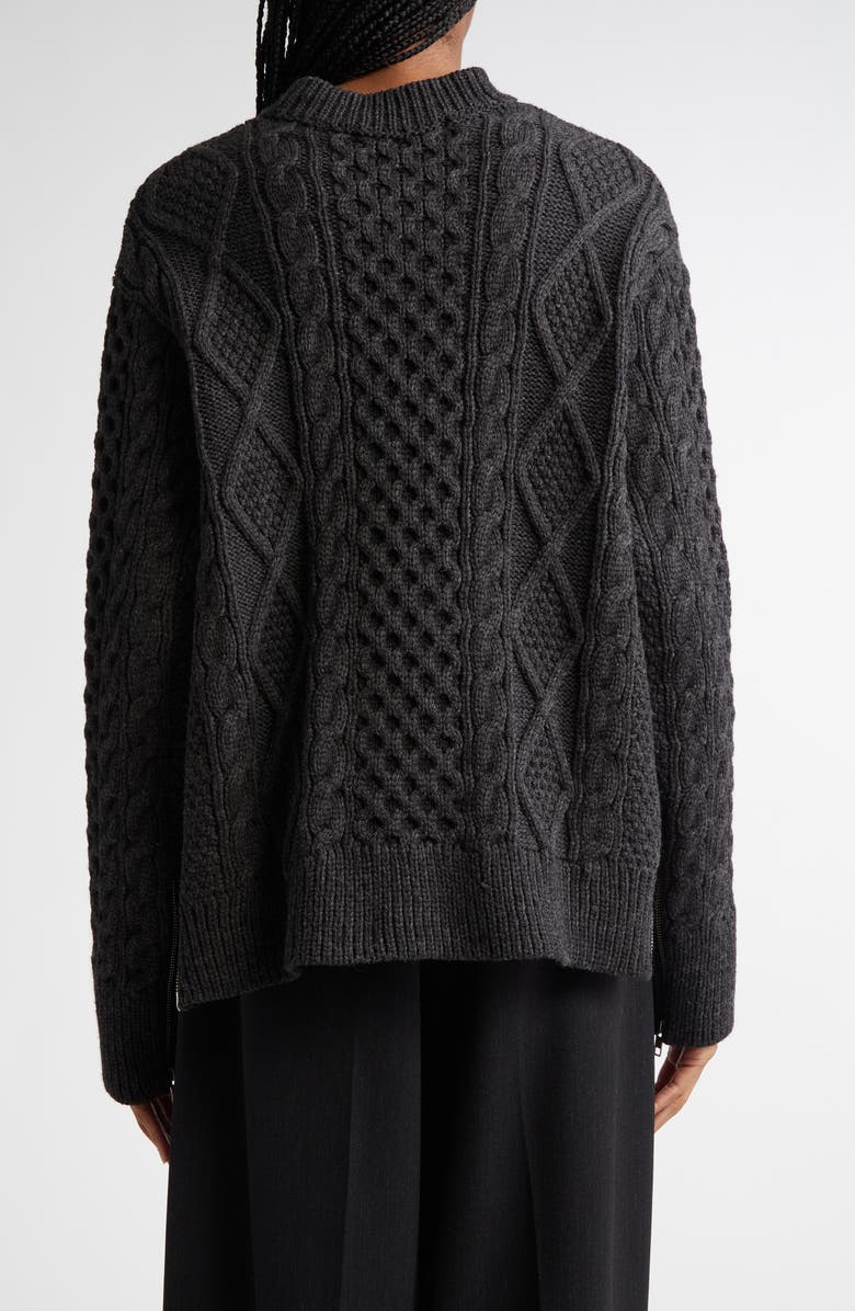 MONSE Oversize Side Zip Wool Cable Stitch Sweater, Alternate, color, 
