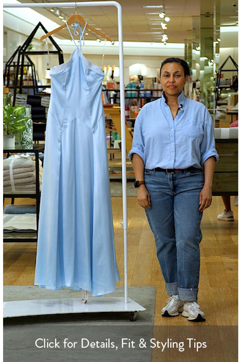 Avelina Halter Neck Godet Satin Maxi Gown video