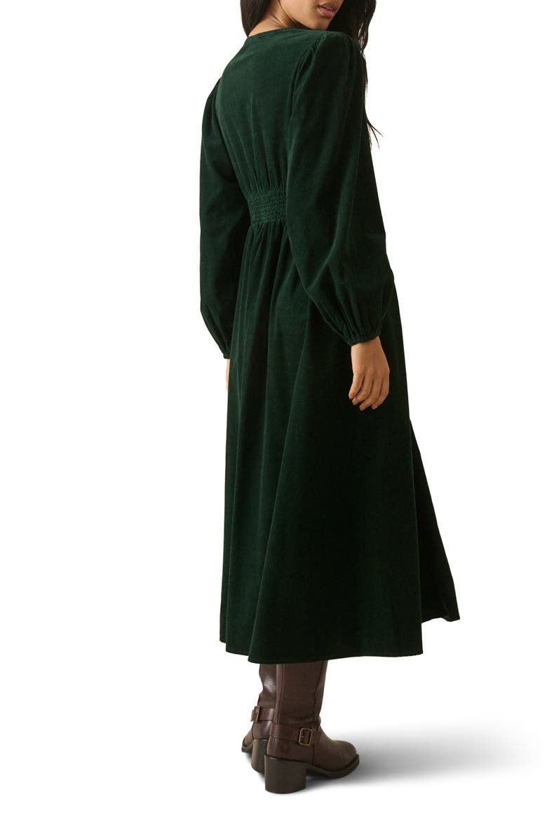 Riley Shirred Waist Corduroy Midi Dress, Alternate, color, GREEN