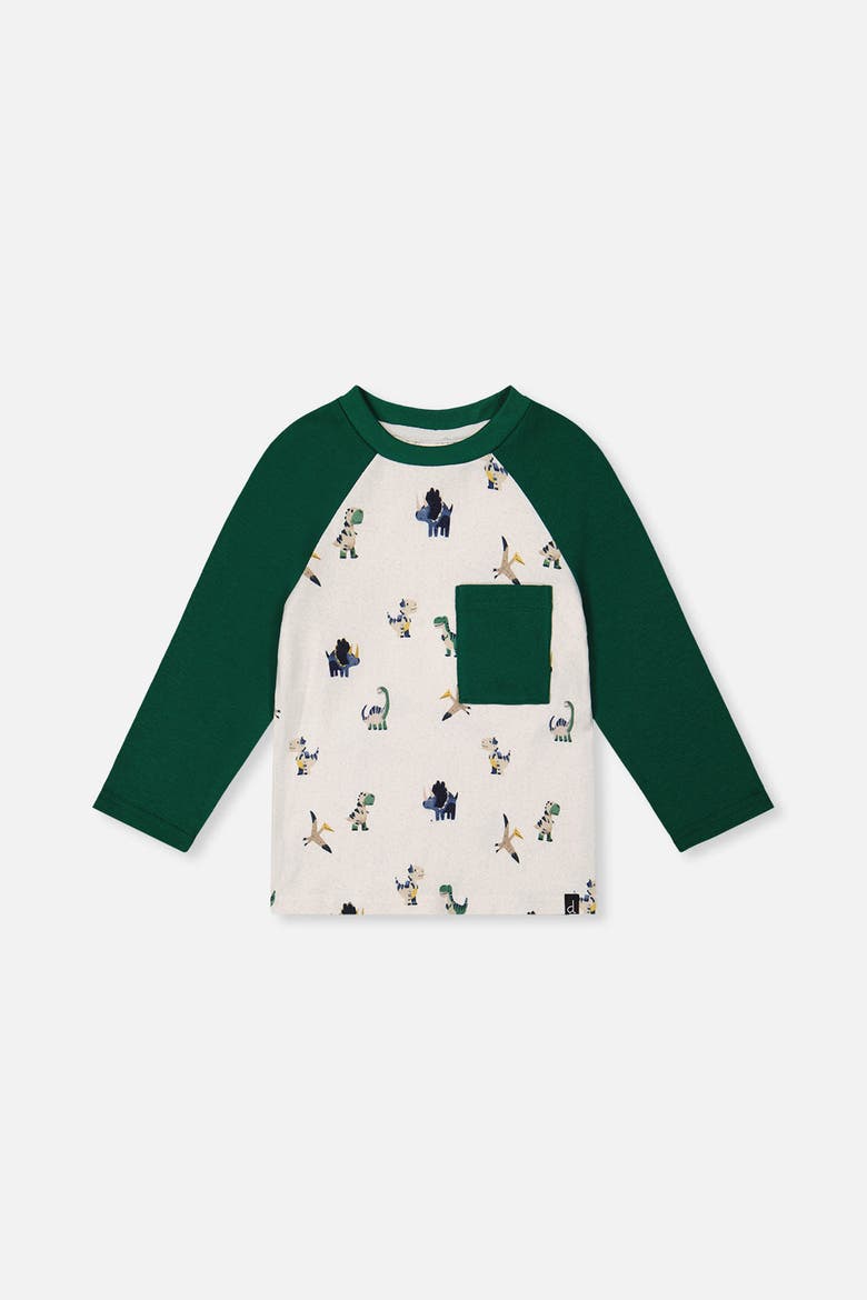 Raglan Dino Allover Crew Neck Long Sleeve T-Shirt, Main, color, Beige Dinosaur Print