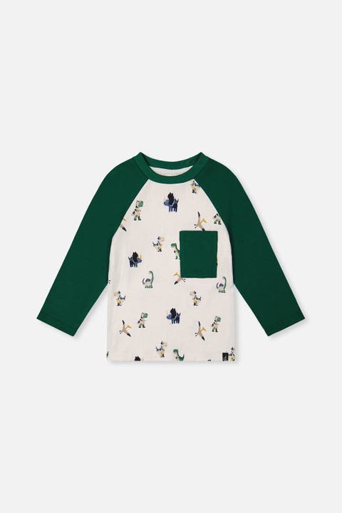 Raglan Dino Allover Crew Neck Long Sleeve T-Shirt