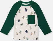 Deux par Deux Raglan Dino Allover Crew Neck Long Sleeve T-Shirt
