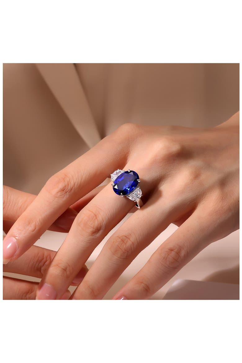Fancy Lab Created Sapphire & Simulated Diamond Ring, Alternate, color, BLUE