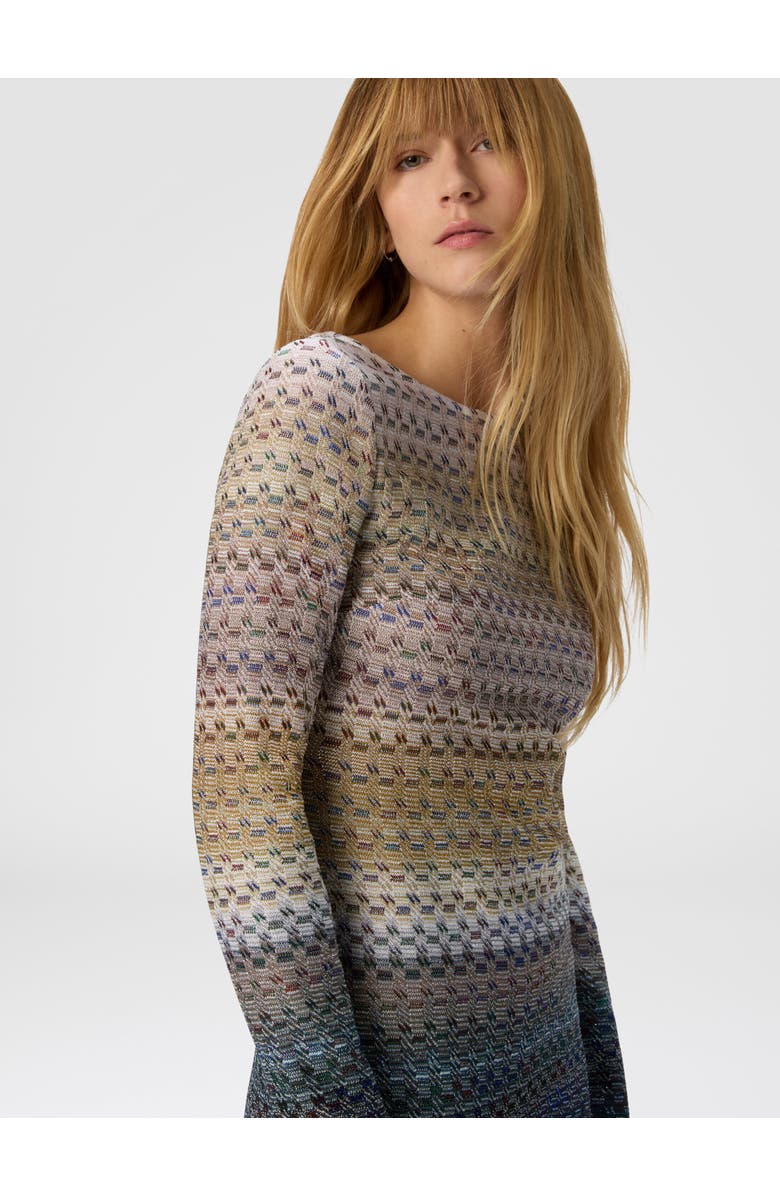 Missoni Mini Boat-neck Dress With Staggered Knit, Alternate, color, Blue
