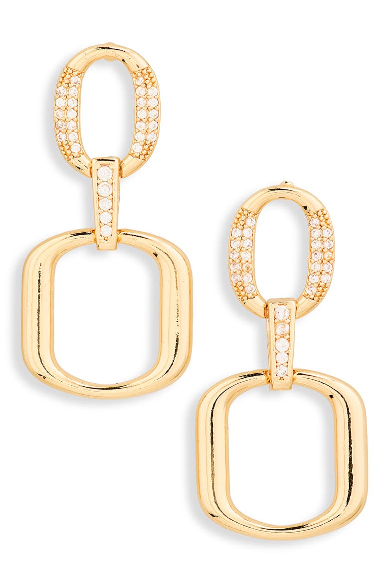 Cubic Zirconia Open Link Drop Earrings, Main, color, CLEAR- GOLD