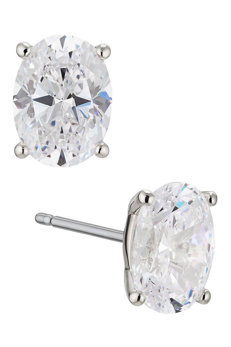 Modern Luv Large Oval Cubic Zirconia Stud Earrings, Main, color, RHODIUM