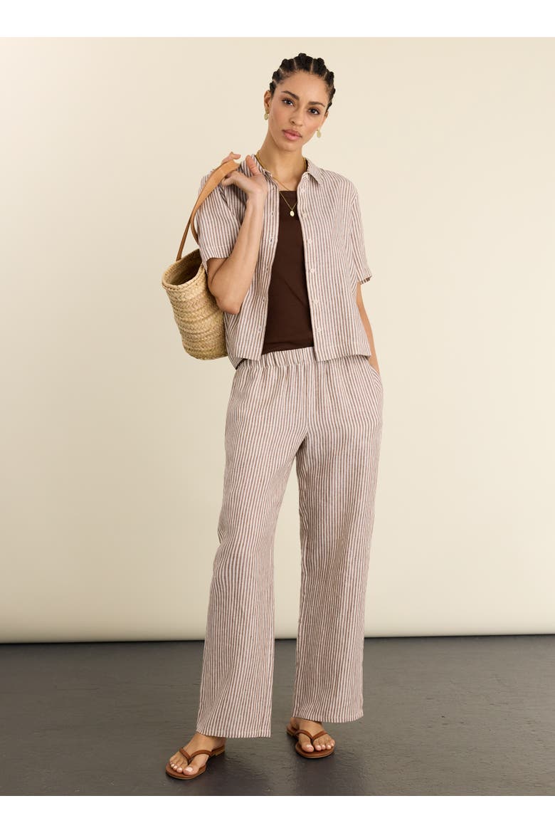 Clyde Linen Short Sleeve Shirt, Alternate, color, Chocolate Stripe
