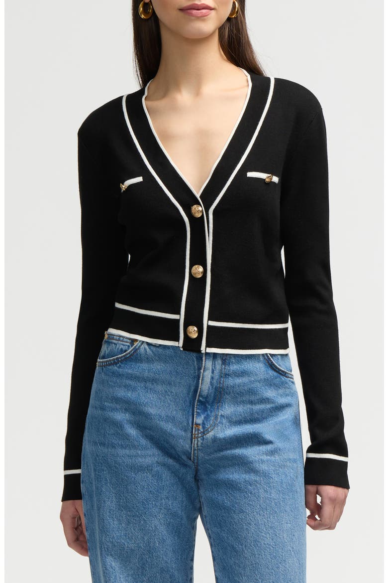 Stripe Crop Cardigan, Main, color, BLACK/ WHITE