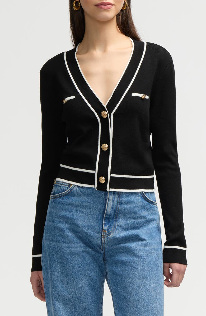 NVLT Stripe Crop Cardigan, Main, color, Black/ White