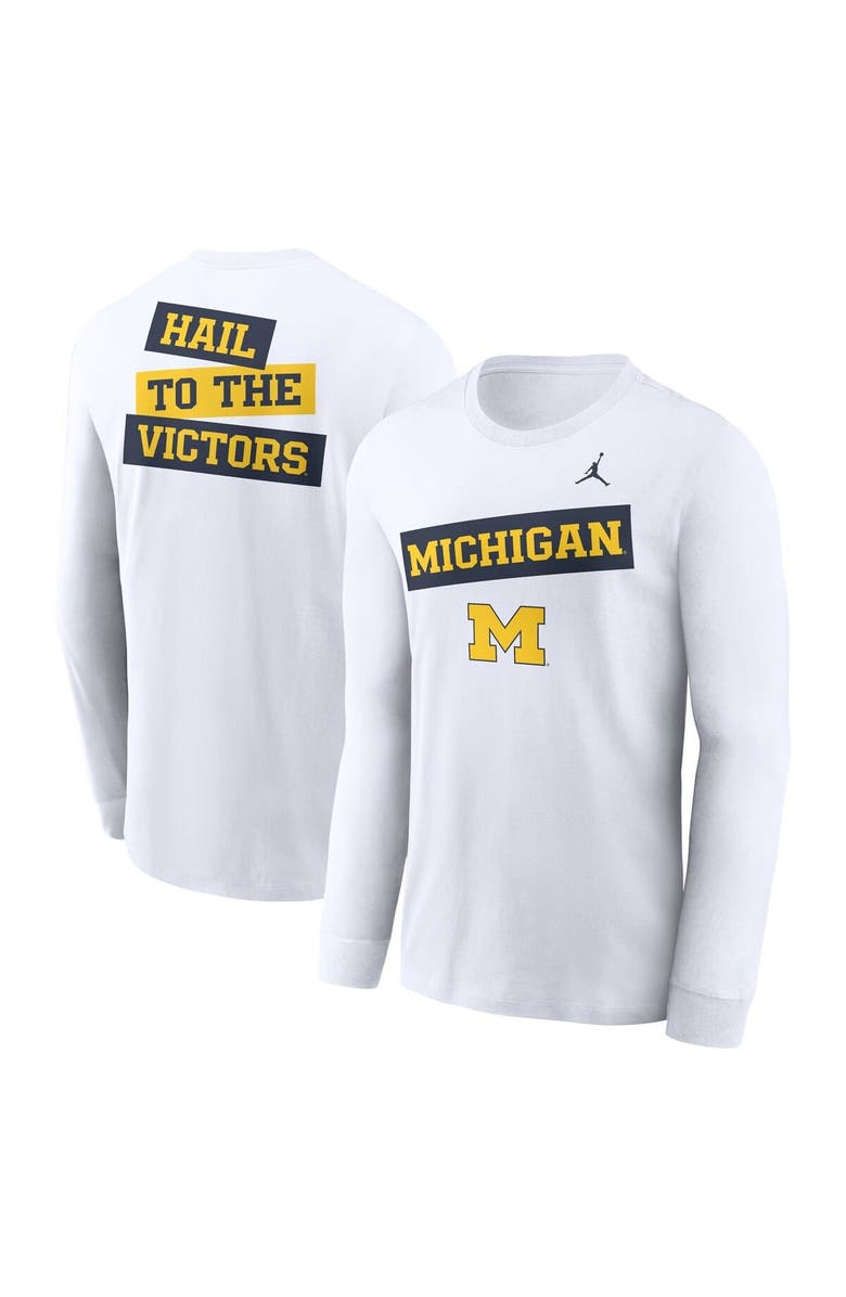 Jordan Brand Men's Jordan Brand White Michigan Wolverines Two-Hit Classic Location Long Sleeve T-Shirt, Alternate, color, White