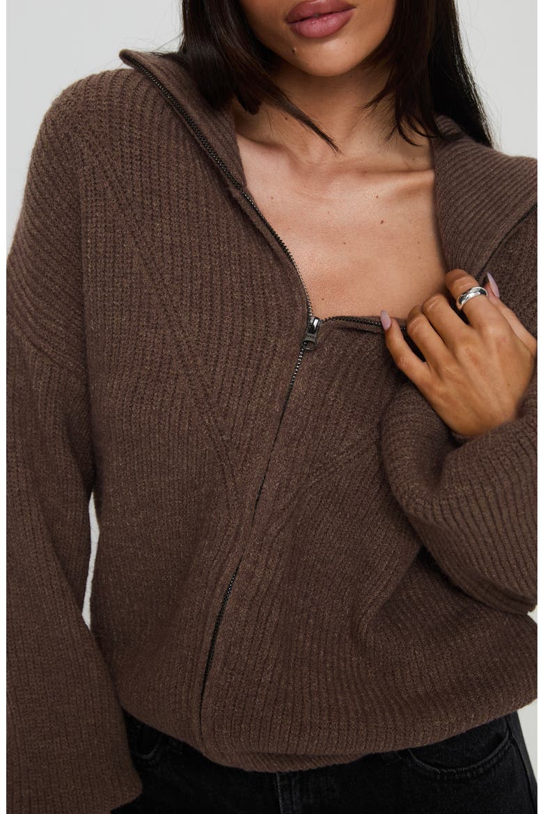Herteford Zip Front Sweater, Alternate, color, BROWN