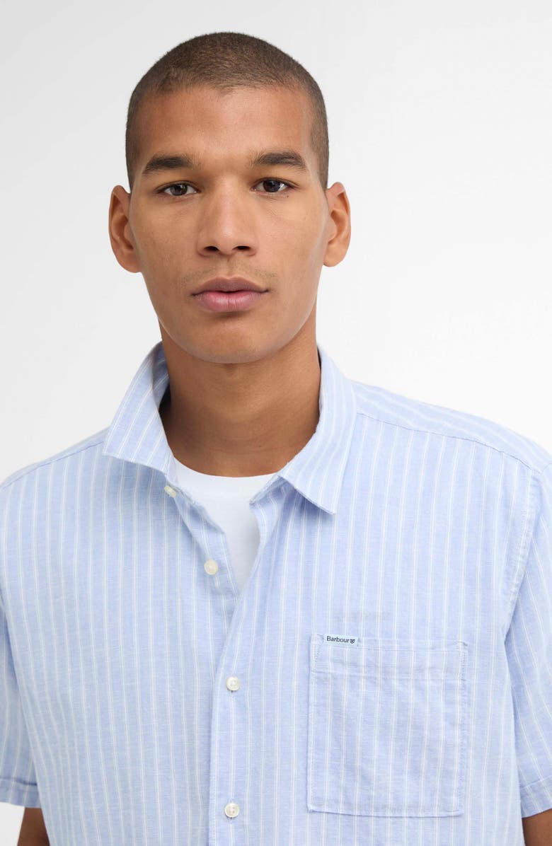 Barbour Nelson Stripe Short Sleeve Linen & Cotton Button-Up Shirt, Alternate, color, Blue