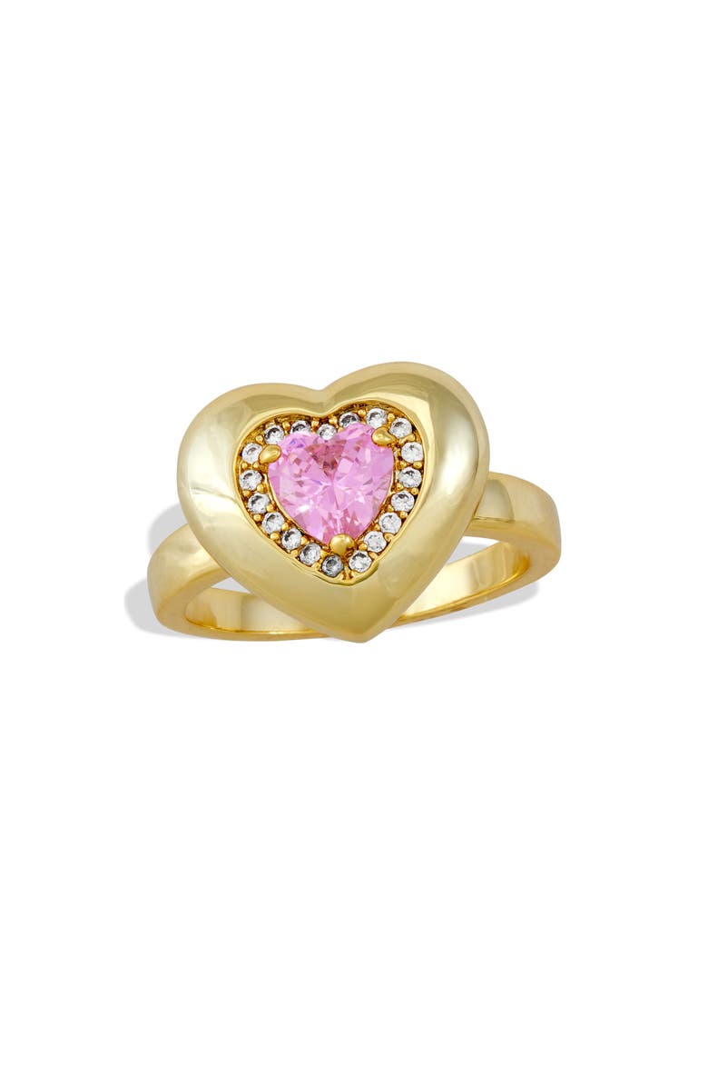 SAVVY CIE JEWELS Puffy Cubic Zirconia Halo Heart Ring, Main, color, Yellow Gold/ Pink