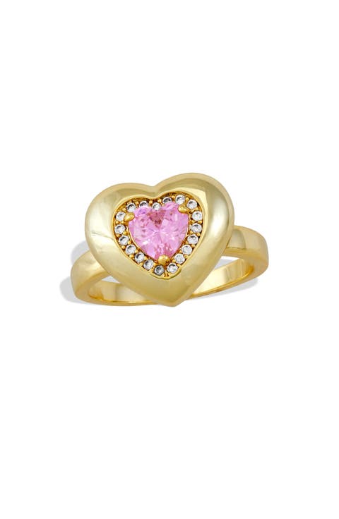 Puffy Cubic Zirconia Halo Heart Ring