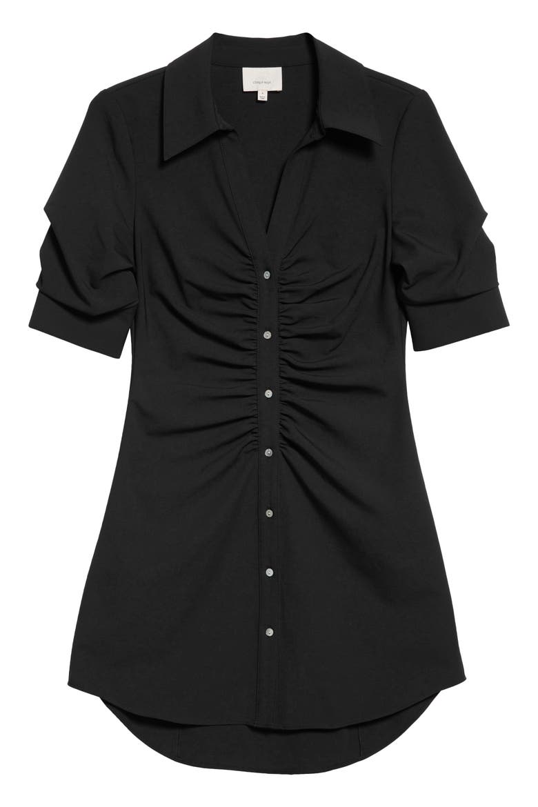 Elina Gathered Shirtdress, Alternate, color, BLACK