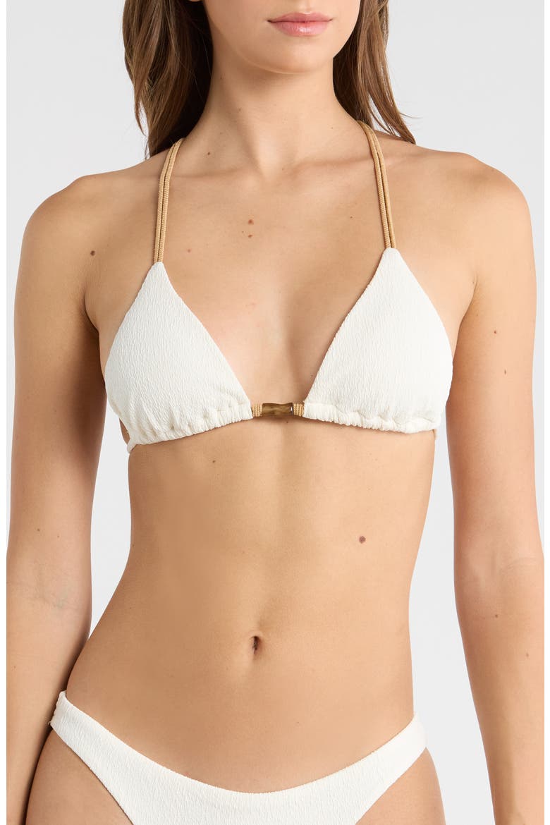 Firenze Crinkle T-Back Bikini Top, Main, color, WHITE