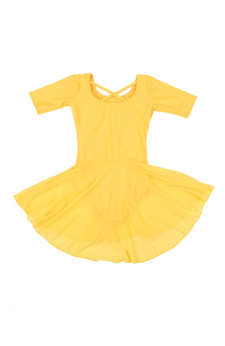 Leveret Girls Short Sleeve Skirted Leotard, Alternate, color, Yellow