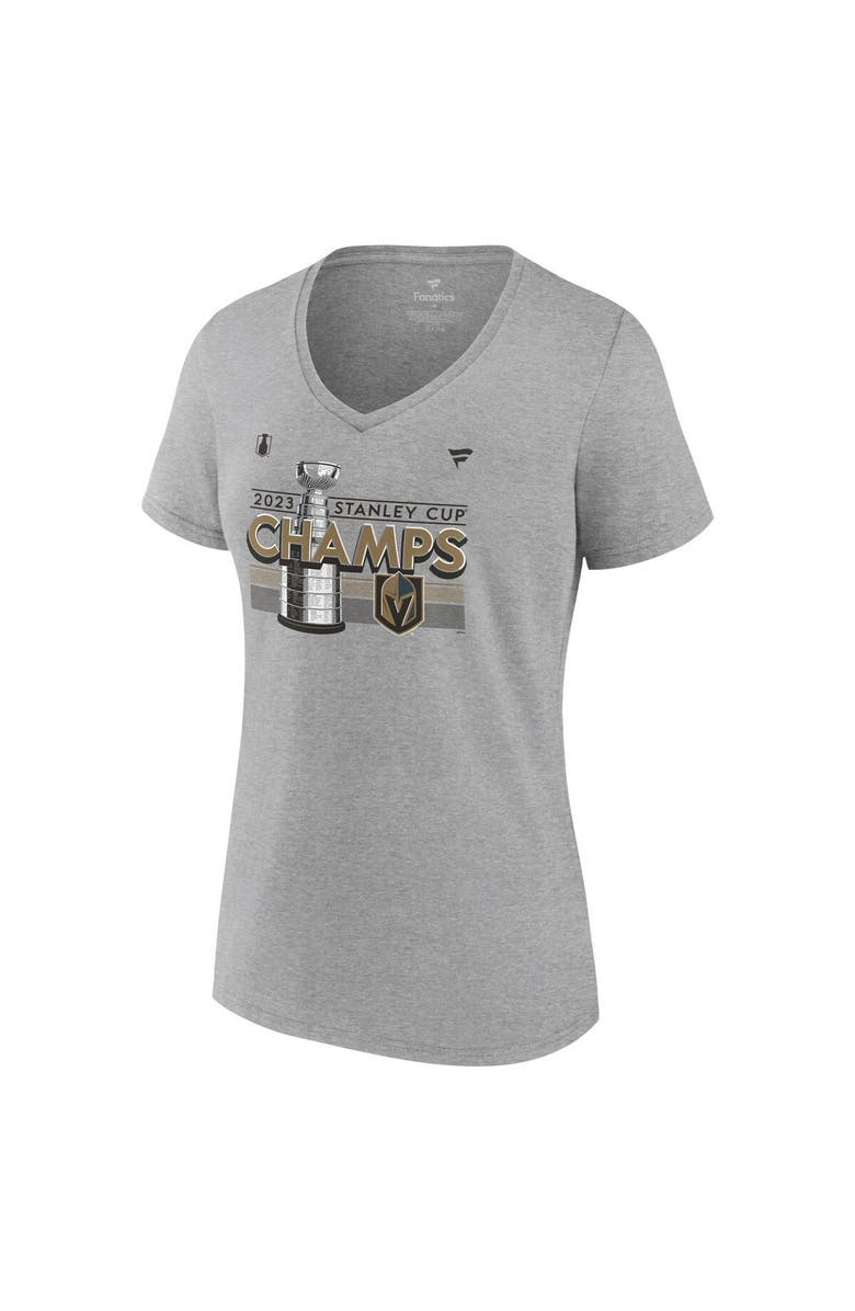 FANATICS Women's Fanatics Branded  Heather Gray Vegas Golden Knights 2023 Stanley Cup Champions Locker Room Plus Size V-Neck T-Shirt, Alternate, color, Heather Gray