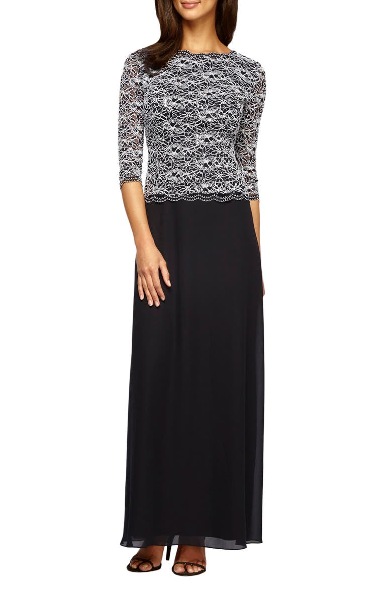 Mock Two-Piece A-Line Gown, Main, color, BLACK/ WHITE