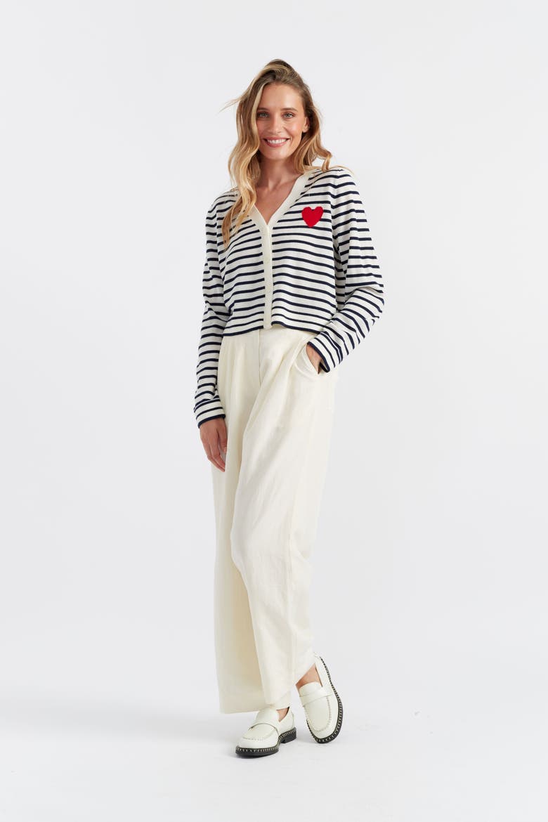 Pure Merino Heart Breton Cardigan, Alternate, color, Cream/Navy/True Red