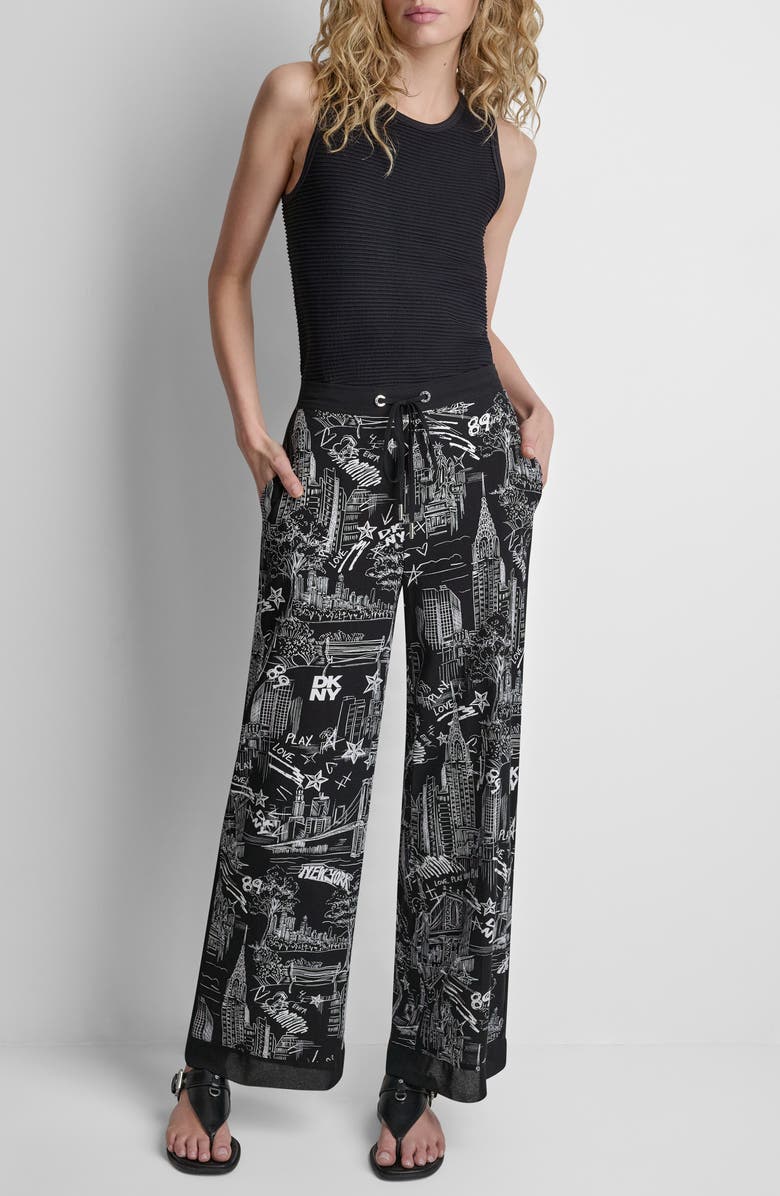 DKNY New York Print Wide Leg Pants, Alternate, color, New York Toile Black