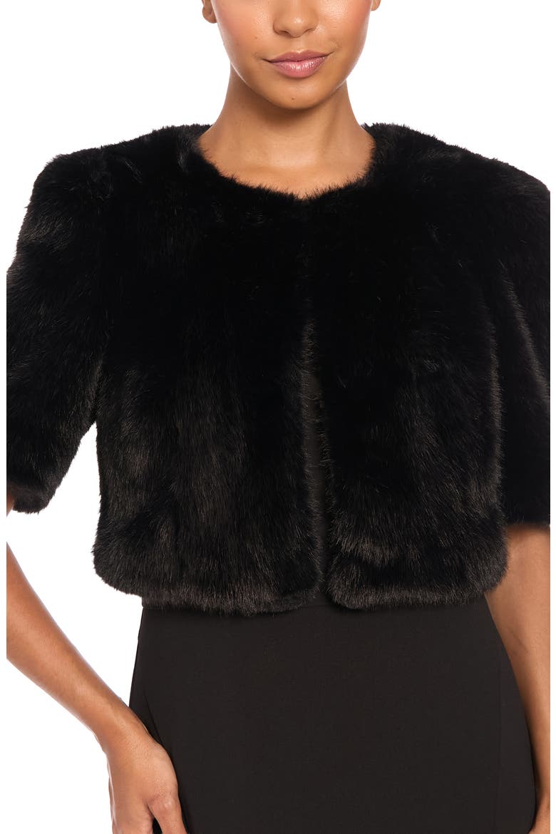 Faux Fur Crop Jacket, Main, color, BLACK