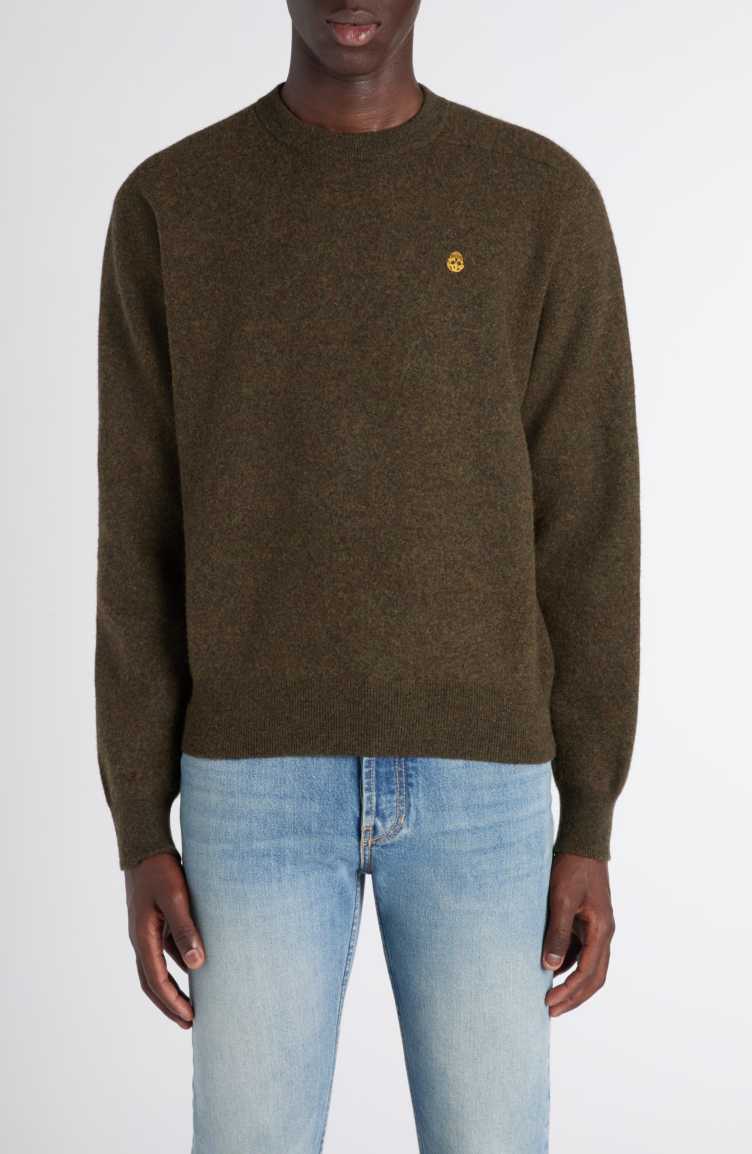 Embroidered Skull Wool Crewneck Sweater