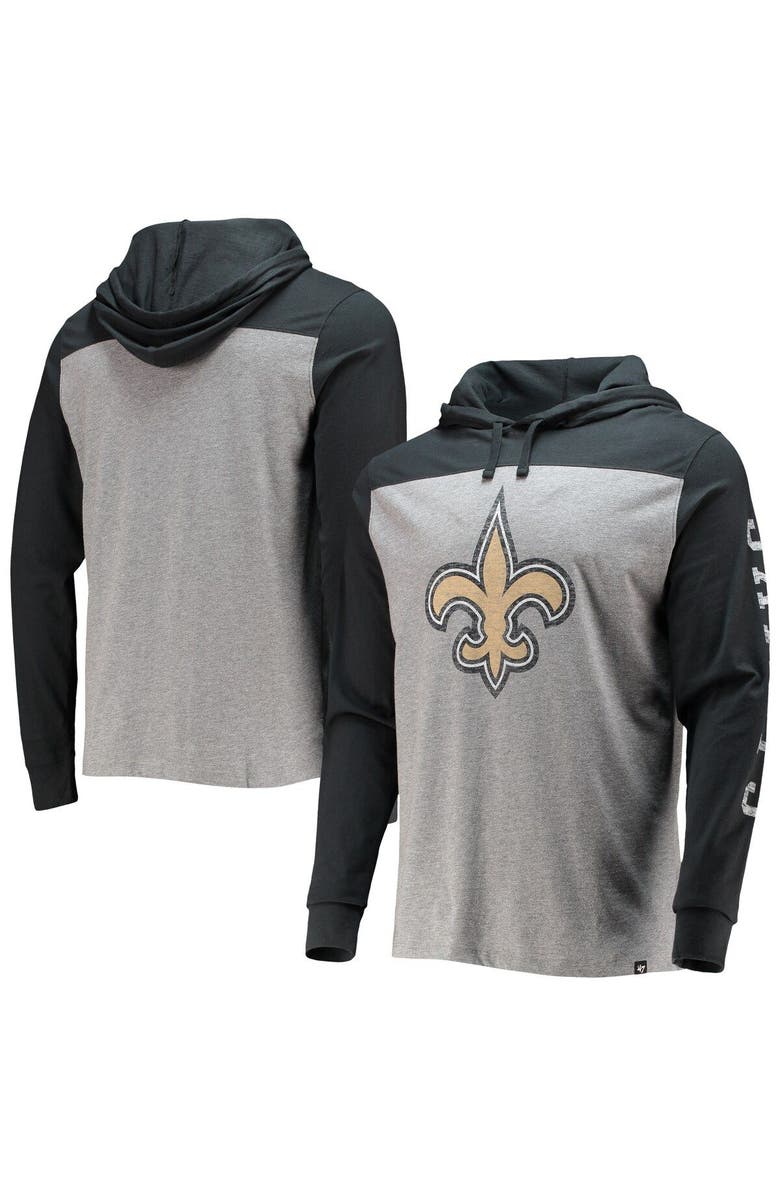 '47 Men's '47 Heathered Gray/Black New Orleans Saints Franklin Wooster Long Sleeve Hoodie T-Shirt, Main, color, Heather Gray