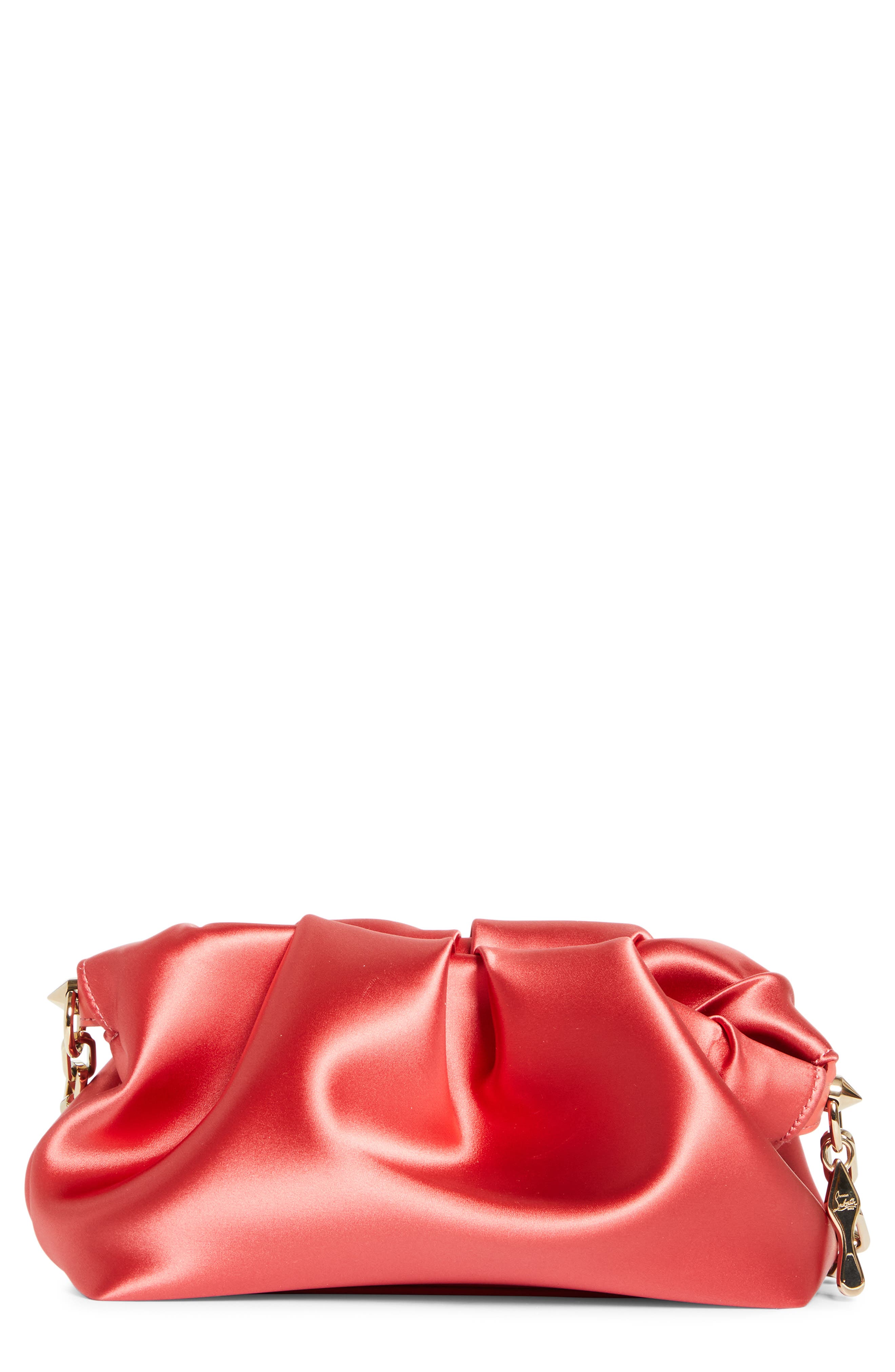 Christian Louboutin Small Eva Neoprene Satin Clutch, Main, color, 9136 Grapefruit