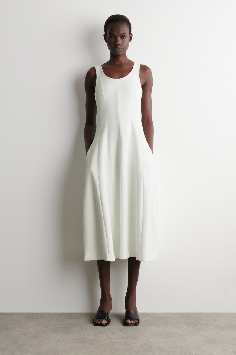Sculpted Cotton Midi Dress, Main, color, WHITE