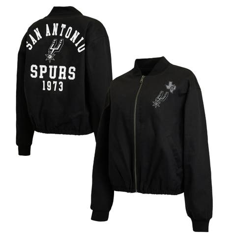 Women's WEAR by Erin Andrews Black San Antonio Spurs Denim Full-Zip Bomber Jacket