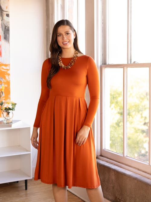 24seven Comfort Apparel Midi Length Fit N Flare Pocket Dress In Red