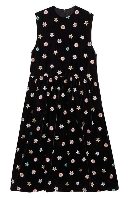 Tao Comme Des Garçons Floral Embroidered Velvet A-line Dress In Brown